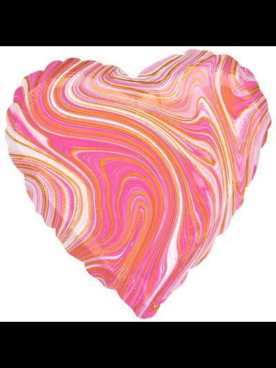 Фольгированный шар с гелием "Сердце мрамор розовый" 45 см