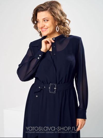 Женское эффектное шифоновое платье  в синем цвете