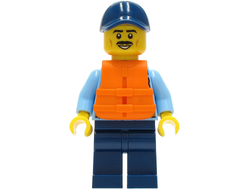 Police - City Officer Shirt with Dark Blue Tie and Gold Badge, Dark Tan Belt with Radio, Dark Blue Legs, Dark Blue Cap, Orange Life Jacket, n/a (cty1279)