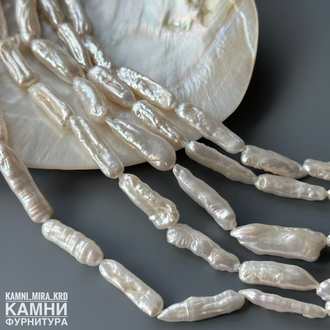 Жемчуг барочный белый палочки фри-форм 4,8-12,8x7,5-21,7 мм, цена за нить 18 см
