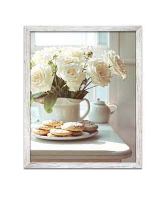 Картина в раме для интерьера 1340беж 40*50 "Розы и печенье".