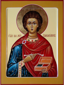 Пантелеимон Целитель, святой великомученик. Рукописная икона.