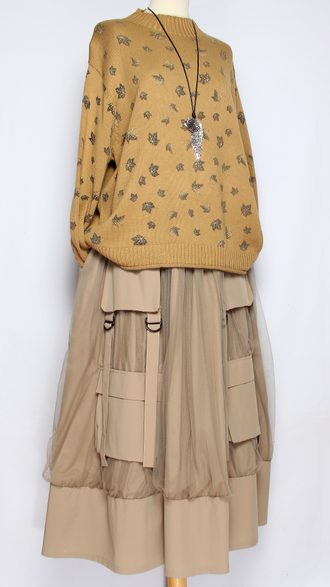 ДЖЕМПЕР ХЛОПОК "СТОЙКА МЕЛКИЕ ЛИСТИКИ" горчичный, мокко до р.54