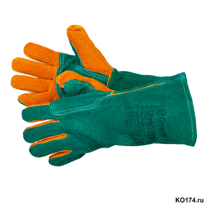 Краги спилковые зеленые Green Welder усиленные, нить KEVLAR