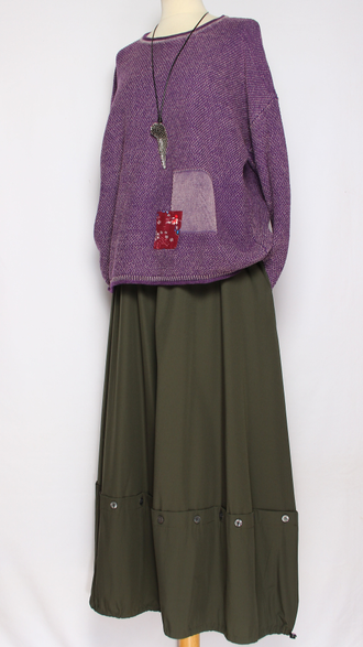 ДЖЕМПЕР ХЛОПОК "ВАРЕНЫЙ ЗАПЛАТКА" сирень, винный до р.54