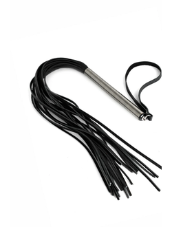 PL-09-bl Плеть малая черная из кожи с бронзовой ручкой - 60 см.
