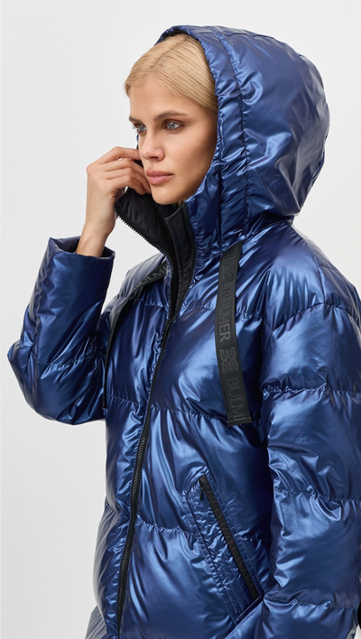 Укороченный синий-металлик пуховик