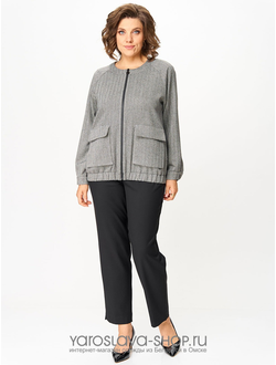 Модель: 2157.Брючный костюм: черные брюки, жакет в сером цвете