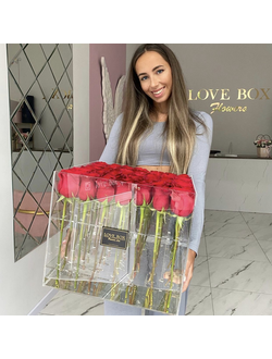 Стеклянный куб с красными розами  XXL
