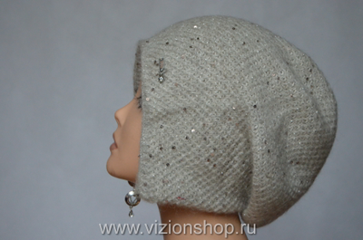 Бежевая женская шапка ушанка вязаная Vizio 6463 зима 2020