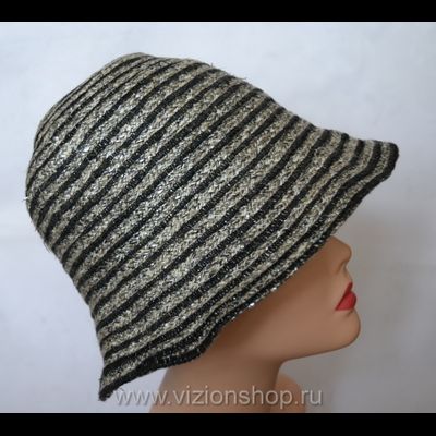 Летняя шляпа из льна Vizio Италия 4804 серебро с черным