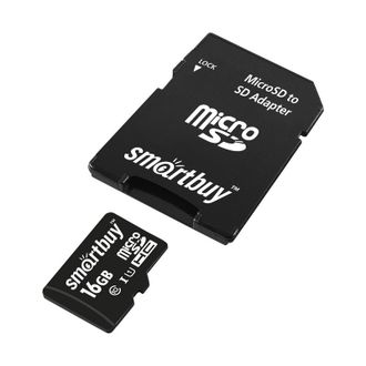 Карта памяти SmartBuy microSDHC 16Gb UHS-I Cl10 + адаптер, SB16GBSDCL10-01