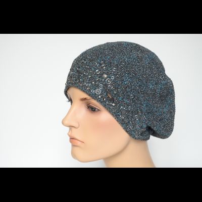 Серый берет весна - осень с голубым люрексом Vizio Италия 7078
