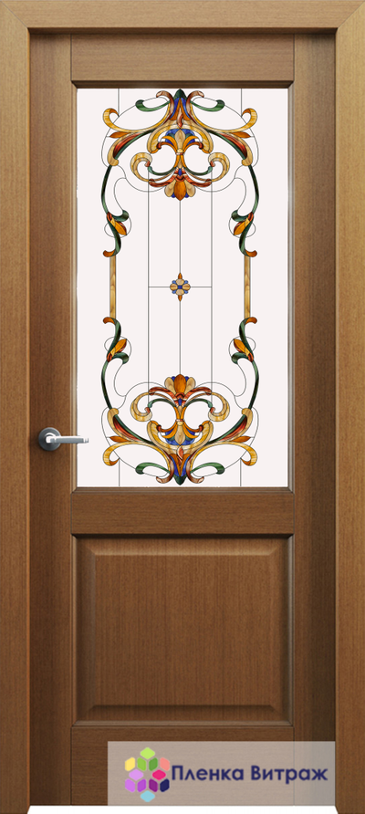 Витражная пленка, витражная пленка самоклеющаяся, пленочный витраж с классическим рисунком в дверь