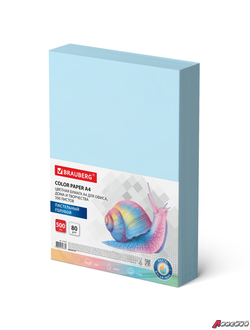 Бумага цветная BRAUBERG, А4, 80 г/м2, 500 л., пастель, голубая, для офисной техники. 115218
