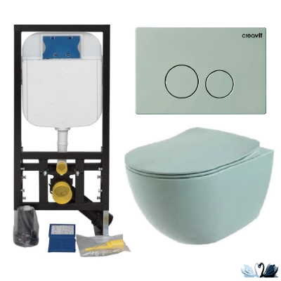 Унитаз CREAVIT FREE Set Nile Green Mat c инсталляцией - комплект с сиденьем микролифт, клавишей Terra Nile Green (FE322-11NY00E-0000+GR5003.01+GP9002.09 + KC0903.01.2000E)