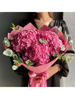 МОНОБУКЕТ ИЗ ПЫШНЫХ ГОРТЕНЗИЙ С ДОБАВЛЕНИЕМ ЭВКАЛИПТА - (АРТ. М5)