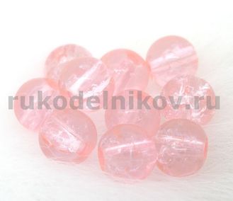 бусина кракле стеклянная "Льдинка" 6 мм, цвет-розовый, 25 шт/уп