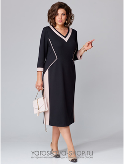 Модель: 2446.Деловое женское платье черно-розового цвета
