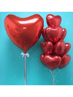 Набор "День Валентина с Тедди - 3" (25 сердец + метровое сердце с надписью + беспл. доставка + поздравление от мишки Тедди)