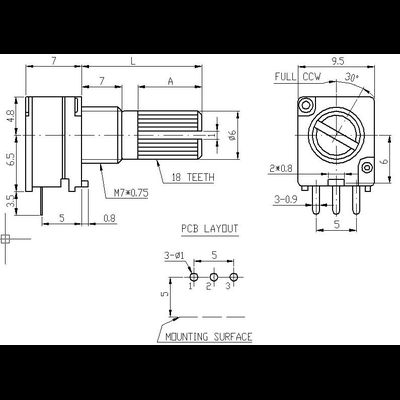 Потенциометр B100kOm, 1 шт.