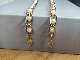 Цепочка для женской сумки с имитацией жемчуга, длина 120 см, диаметр бусин 5 мм, толщина 6 мм, цвет золотой