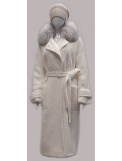 Женское белое пушистое пальто с меховым воротником фото пальто Арти мода пенза