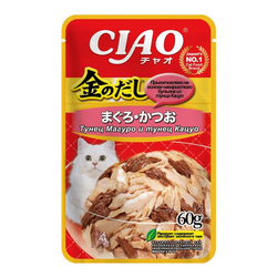 INABA CIAO Kinnodashi (Инаба) Влажный корм для кошек Тунец Магуро и тунец Кацуо, пауч, 60 г