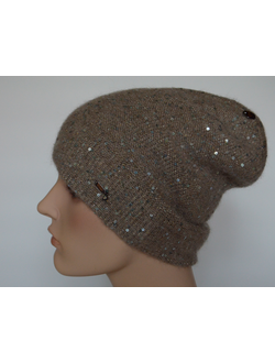 Вязаная женская шапка с пайетками Vizio Италия 6917 CY ореховая