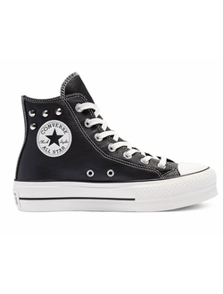 Кеды Converse All Star Lift Platform кожаные черные высокие с клепками