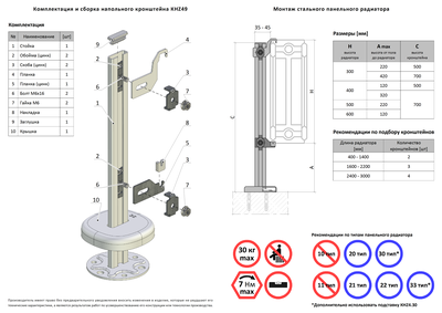 Комплектация и сборка кронштейна для радиатора Prado Universal, 700 мм