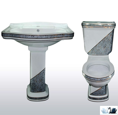 Напольный унитаз-биде Creavit Klasik с серым диагональным декором. Стиль Ретро.