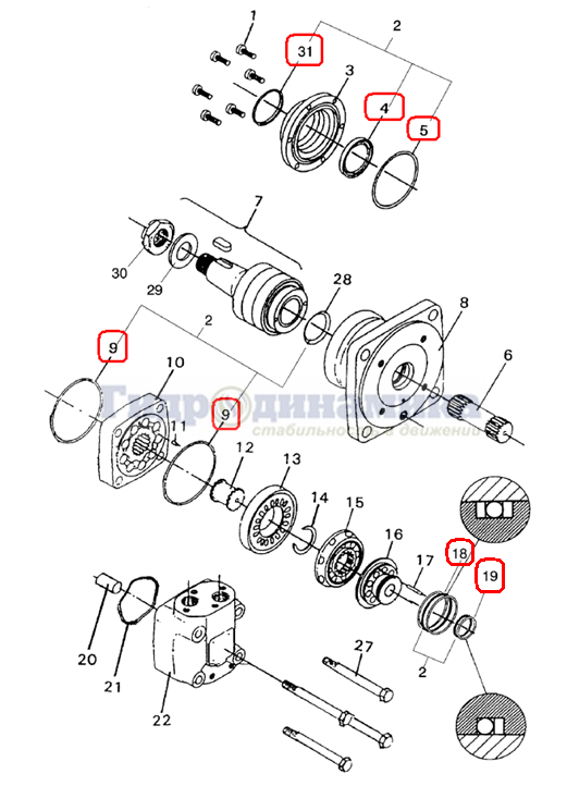 Схема установки уплотнений на спецтехнике производства Timberjack/John Deere