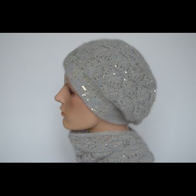 Ажурный шарф палантин зимний с пайетками Vizio Италия 8018 SSL бежевый