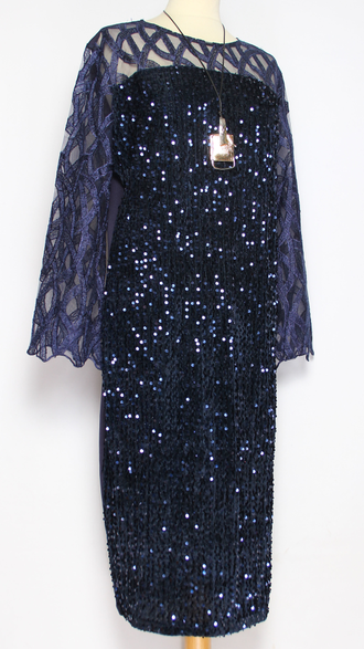 ПЛАТЬЕ  НАРЯДНОЕ "Пайетки" синее р.52