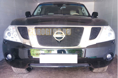 Защита радиатора Nissan Patrol 2010-2013 (3 части) black верх PREMIUM