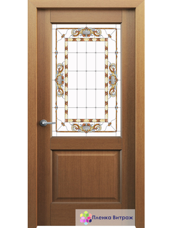 Витражная пленка, витражная пленка самоклеющаяся, пленочный витраж с классическим рисунком в в дверь