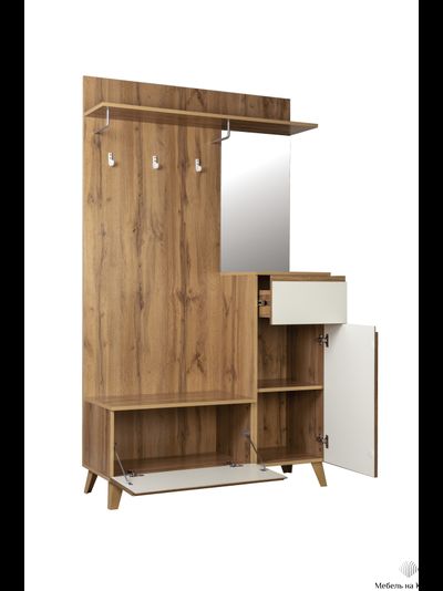 Авалон 53.11 Шкаф для прихожей (с зеркалом) Дуб вотан/Белый