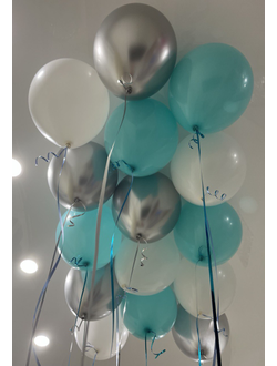 Шары белый, аквамарин, серебро 15 шт под потолок