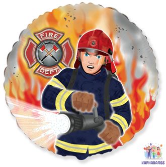 Шар фольга Пожарный 48  см ( шар + гелий + лента)