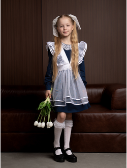 Платье синее с кружевным воротником