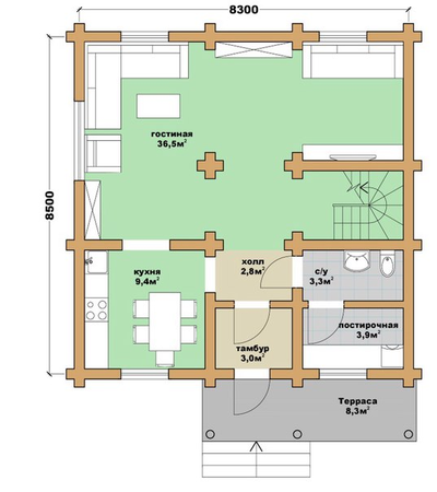 Дом из бревна ДБ-21, площадь 150 м2