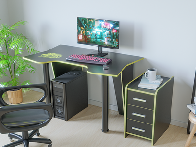 Тумба КЛ №9.3 + Компьютерный стол КЛ №9.1Черный/Жёлтый