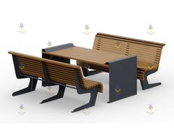 1541 Стол с двумя скамьями со спинками на металлическом основании