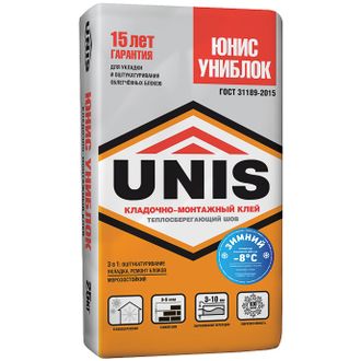Купить клей UNIS Юнис Униблок сухая клеевая смесь 25 кг в Ангарске, Иркутске, Усолье-Сибирском