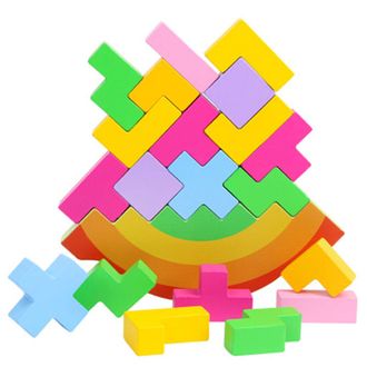 Балансир тетрис - настольная игра для развития моторики BeeZee Toys, разноцветные деревянные блоки