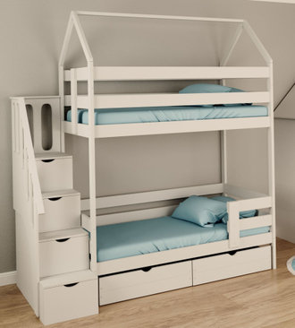 Кровать домик двухъярусная детская с лестницей ящиками (180*90)