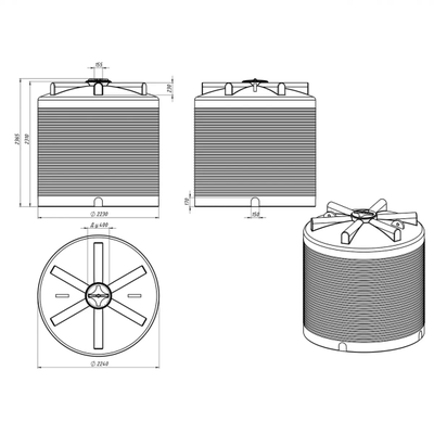 Размеры емкости ЭВЛ 7500 литров красный