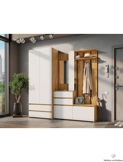 Некст прихожая Дуб Золотой / Белая шагрень