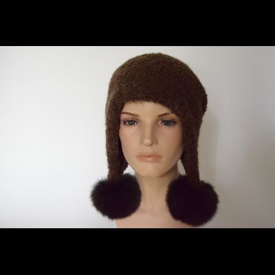 Коричневая шапка ушанка с помпонами Vizio Италия 6762